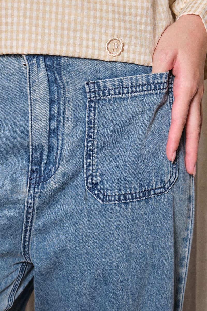 COTTON Naveya Wide Legged Pants - Light Acid Wash - Image 5