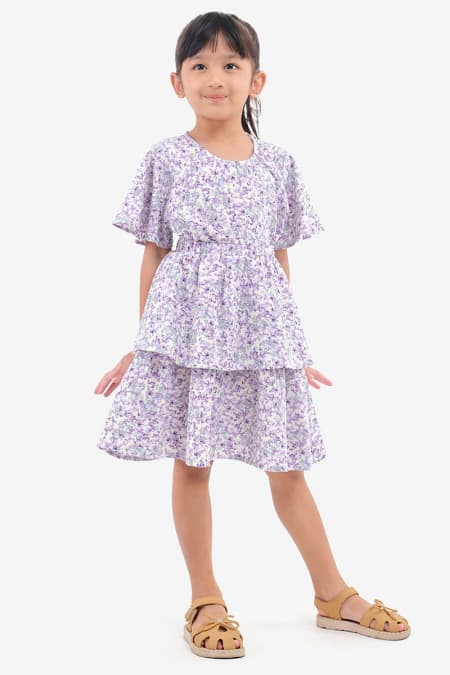 KIDS Navaya Tiered Skirt - Purple Floral