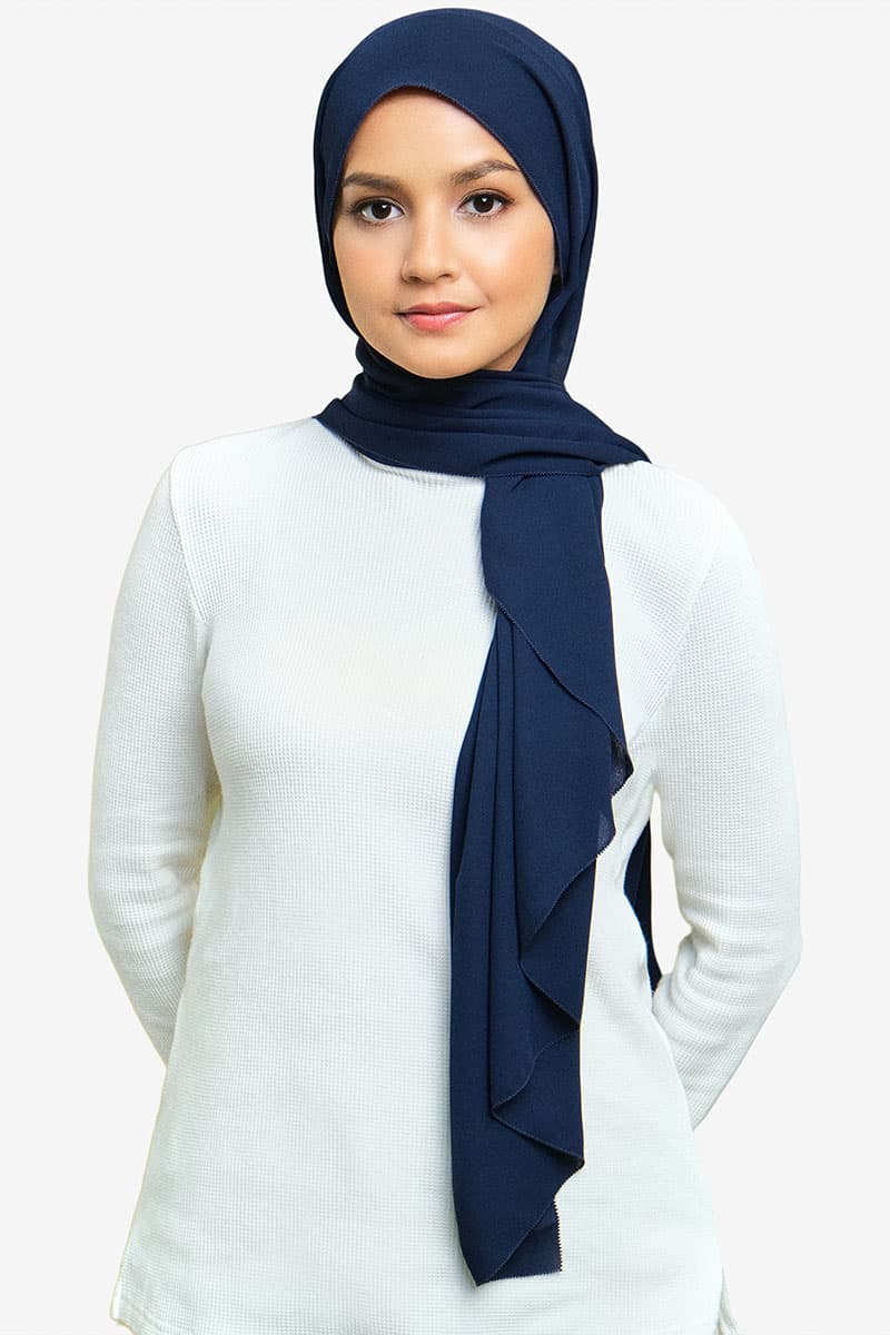 Janie Eyelash Headscarf - Navy - Image 1