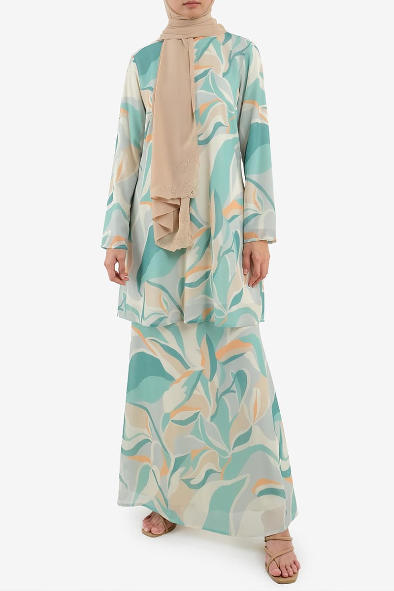 Gembira Blouse & Skirt - Mint/Beige Abstract - Image 3