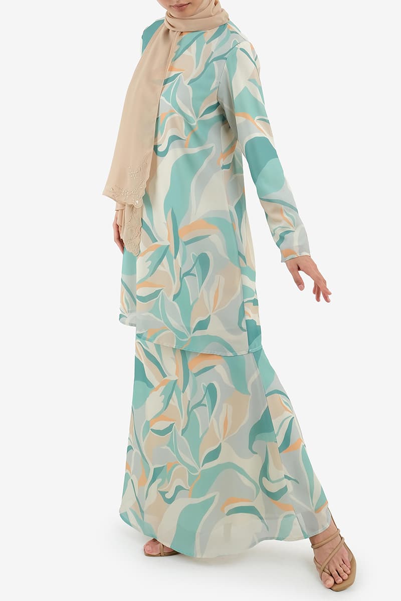 Gembira Blouse & Skirt - Mint/Beige Abstract - Image 1