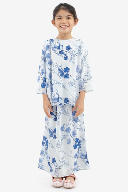 KIDS Bahagia Set - White/Blue Flower