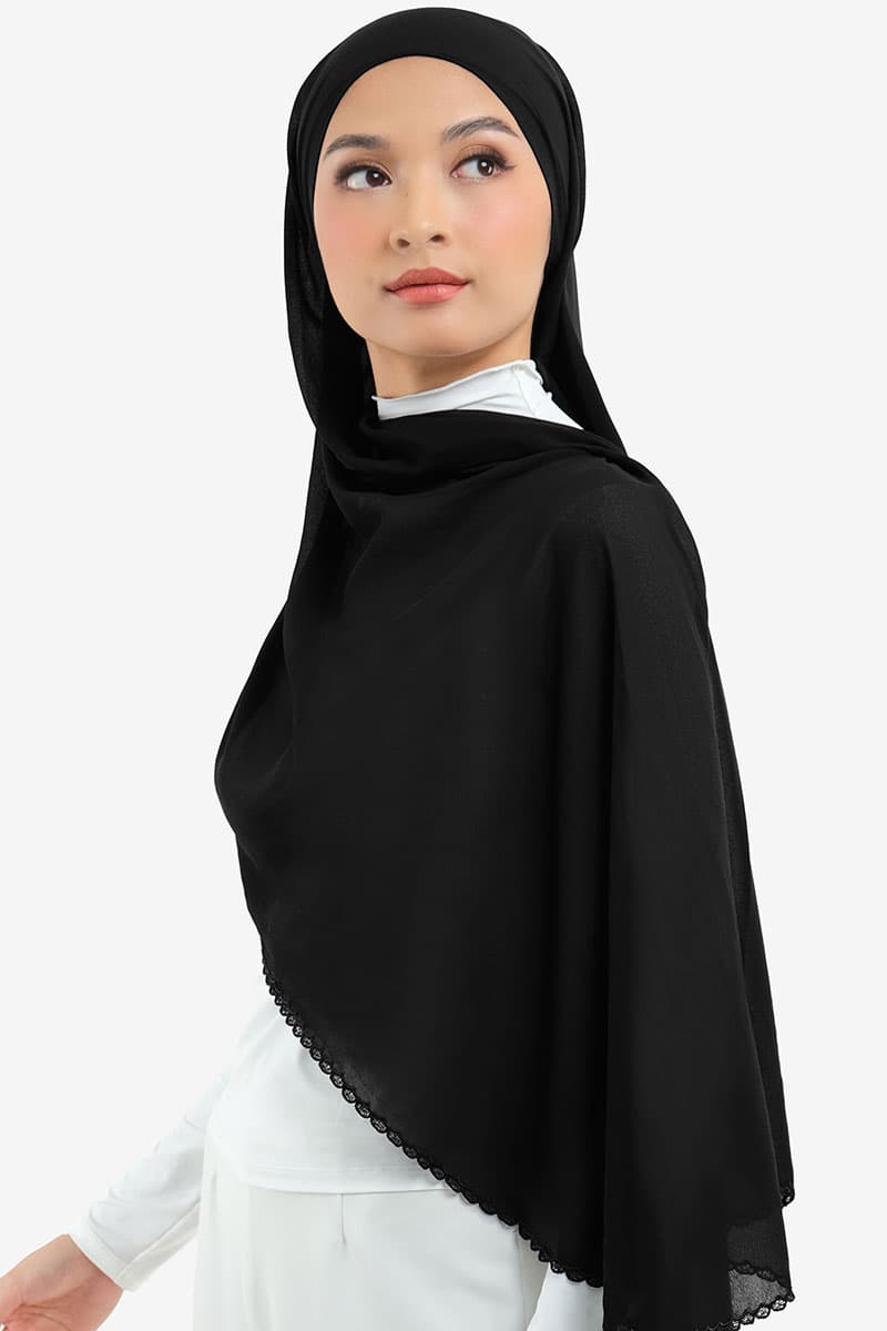 Aisyah Scallop Headscarf - Black - Image 2