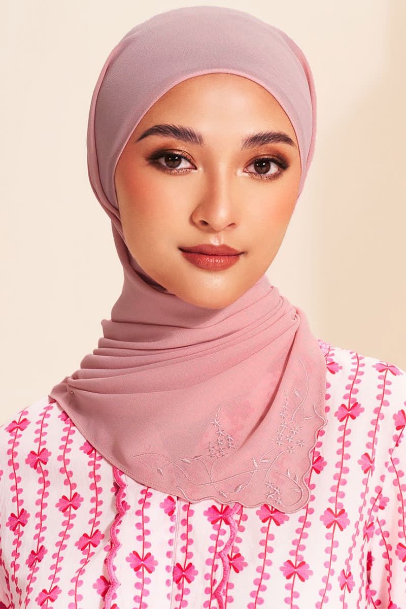Fauziah Rectangle Chiffon Headscarf - Brown Rose - Image 1