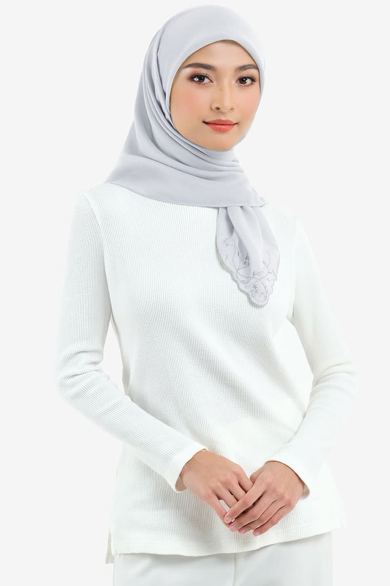 Dayana Square Voile Headscarf - Light Grey - Image 2