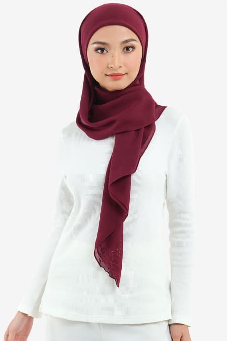 Dayana Square Voile Headscarf - Deep Wine