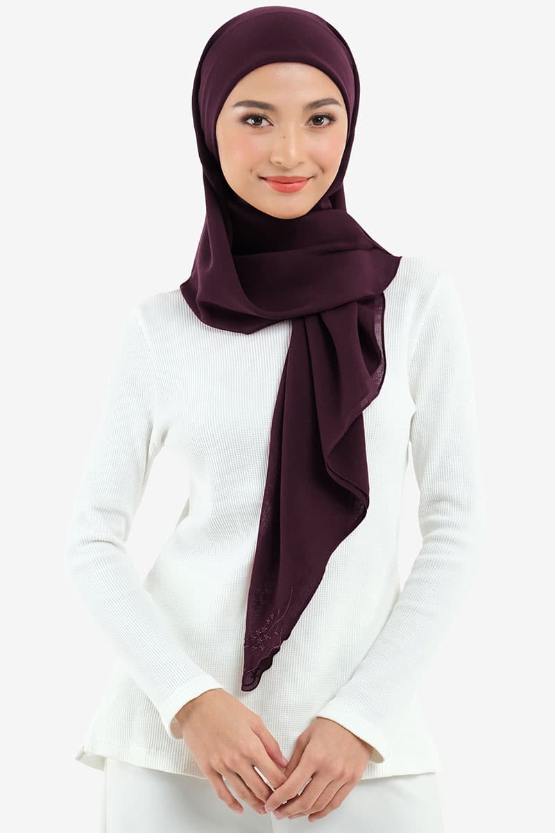 Dayana Square Voile Headscarf - Deep Plum - Image 1
