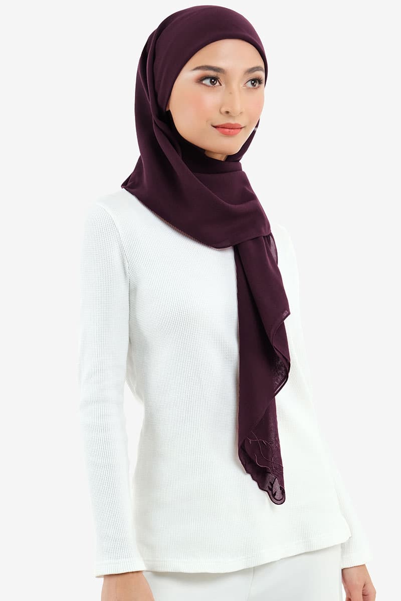 Dayana Square Voile Headscarf - Deep Plum - Image 2