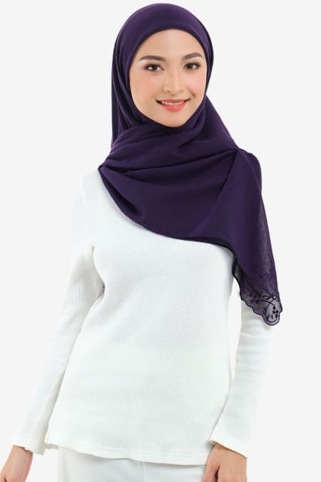 Dayana Square Voile Headscarf - Deep Purple