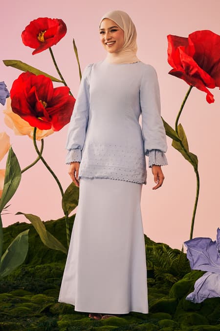 COTTON Kenanga Blouse & Skirt -Ice Blue