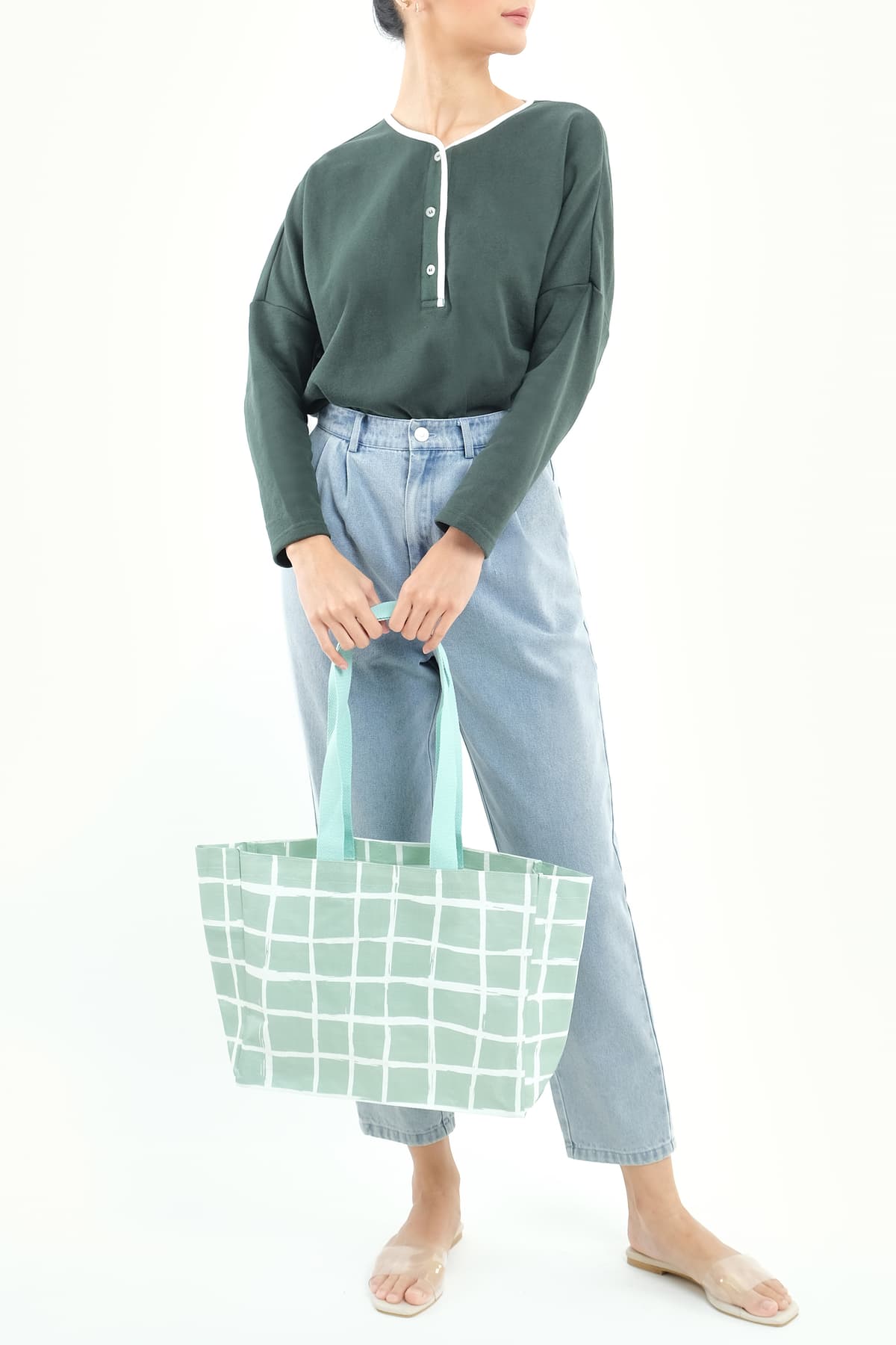 Roomy Small Tote - Green Checkered - Image 2