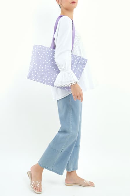 Roomy Small Tote - Lilac Polka