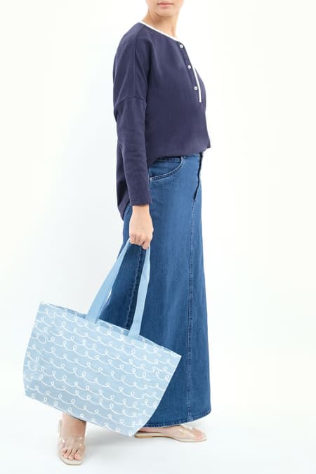 Roomy Small Tote - Blue Squiggle