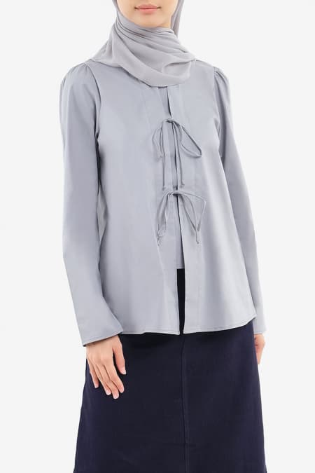 Melina Bow Blouse - Fossil Grey