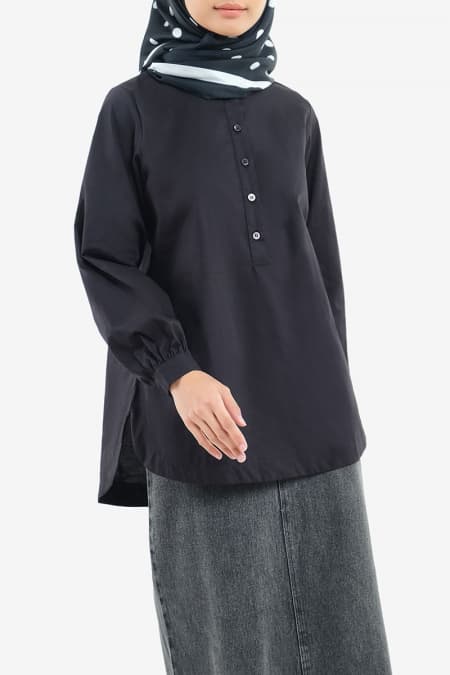 Orsina Henley Blouse - Black