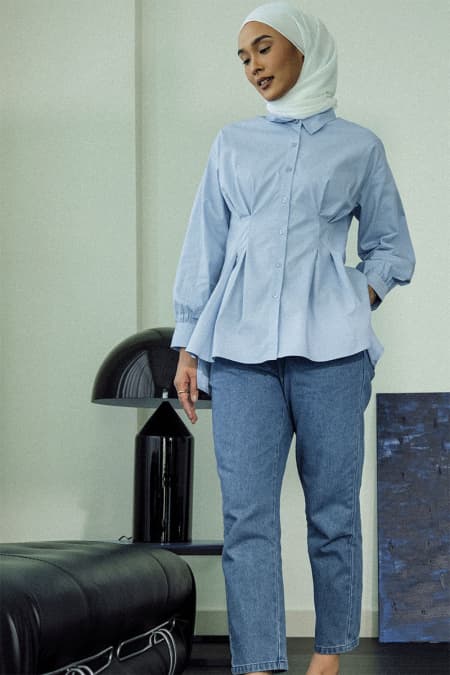 Verena Front Button Shirt - Light Blue