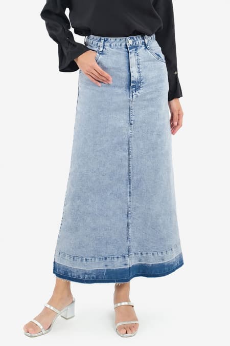Jialin A-line Denim Skirt - Light Acid Wash