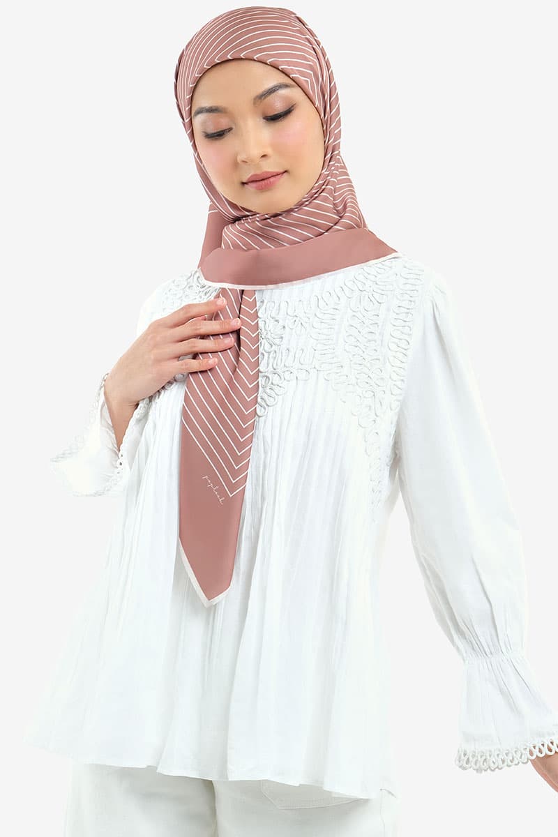 Bahija Satin Printed Square Headscarf - Praline - Image 2