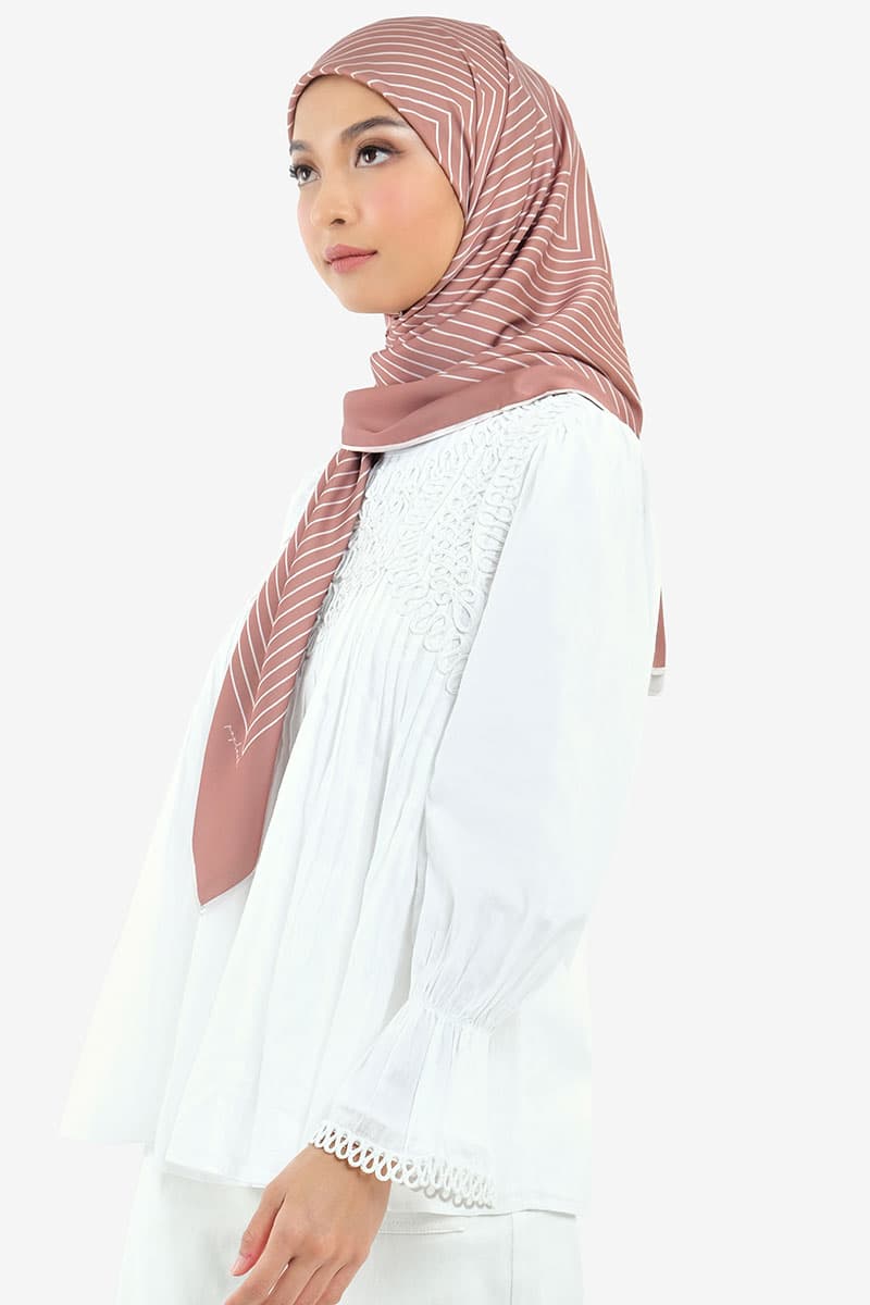 Bahija Satin Printed Square Headscarf - Praline - Image 3