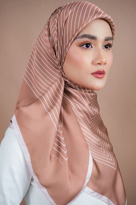 Bahija Satin Printed Square Headscarf - Praline