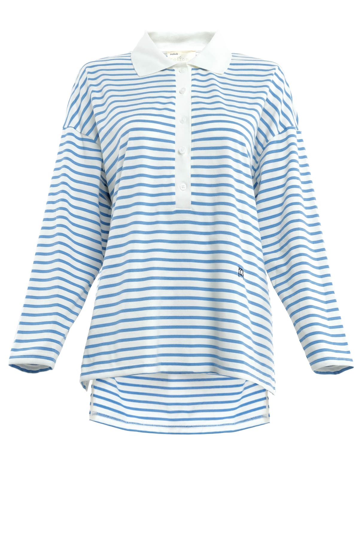 Darian Drop Shoulder Polo Top - White/Blue Lines - Image 2