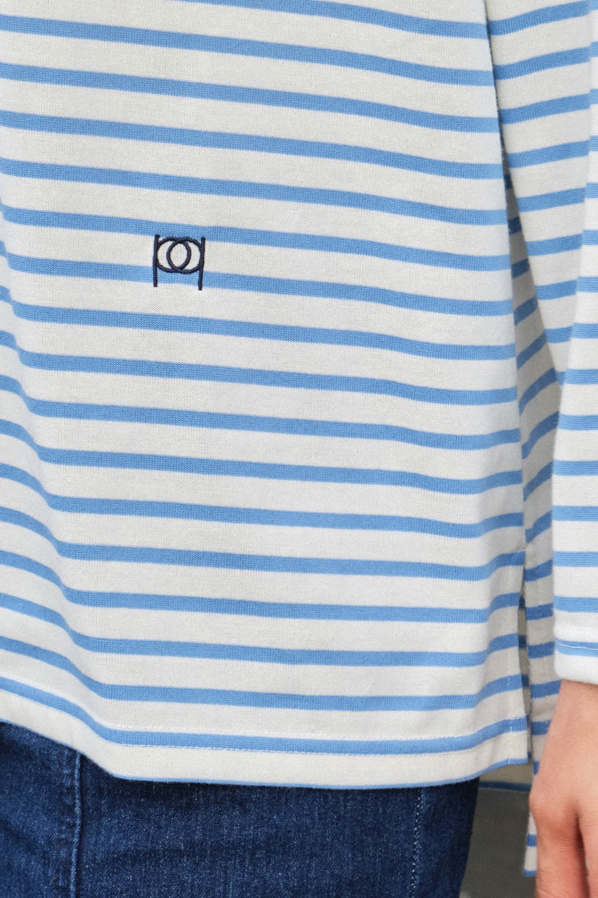Darian Drop Shoulder Polo Top - White/Blue Lines - Image 5