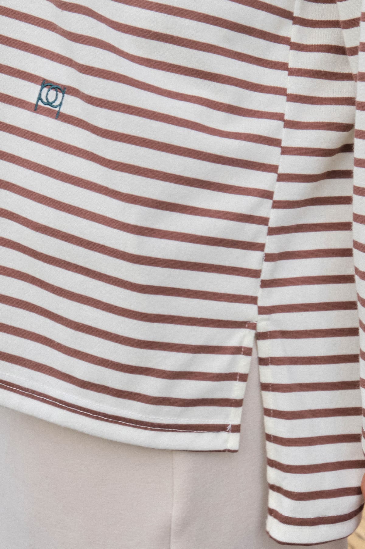 Darian Drop Shoulder Polo Top - White/Brown Lines - Image 5