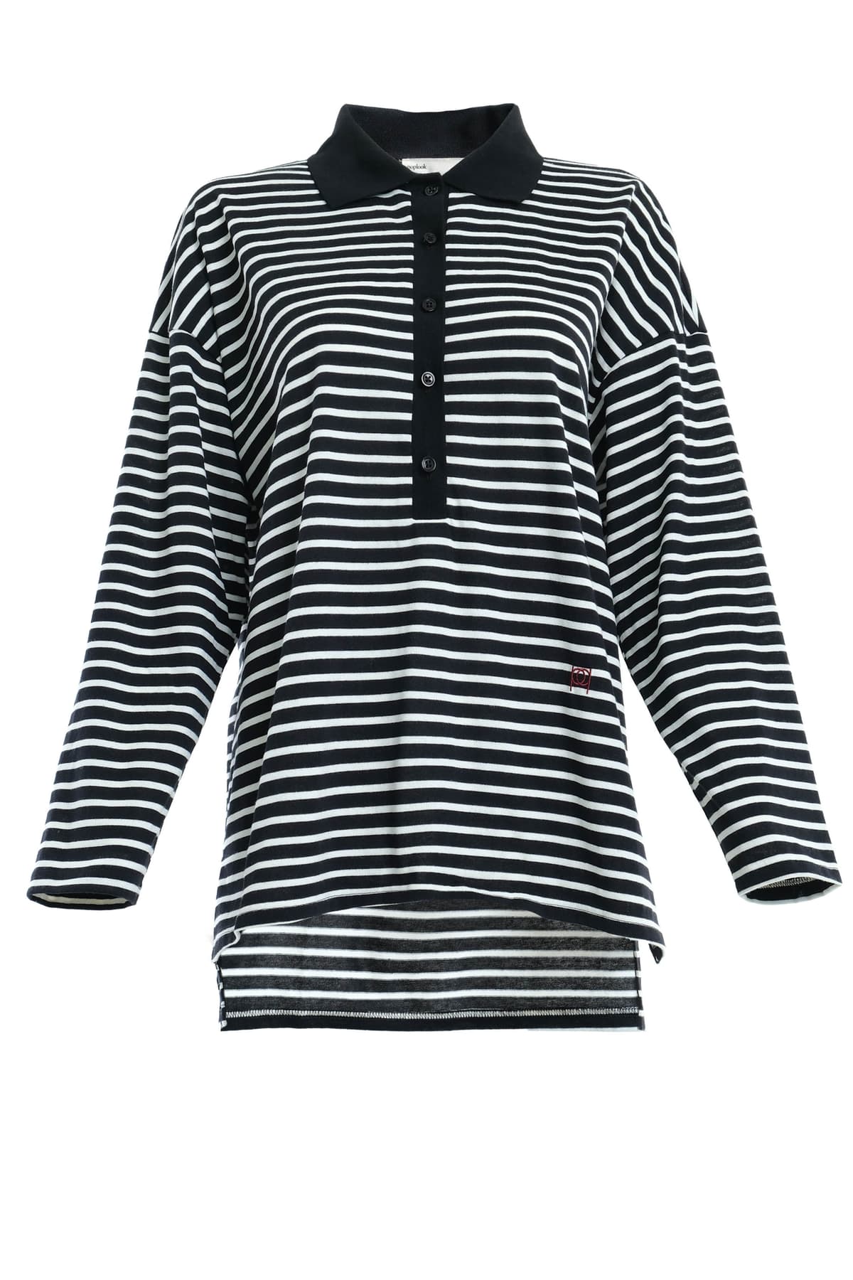 Darian Drop Shoulder Polo Top - Black/White Lines - Image 2