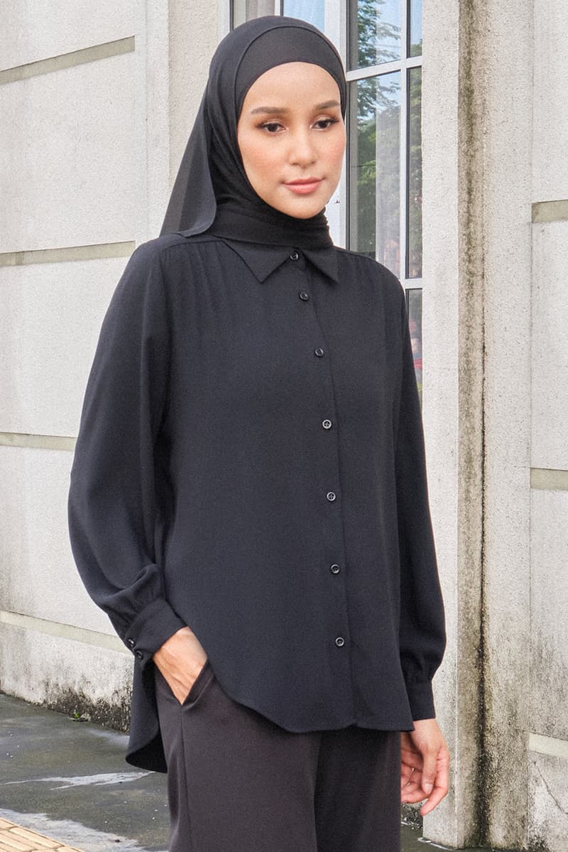 Giulianna Front Button Shirt - Black - Image 1