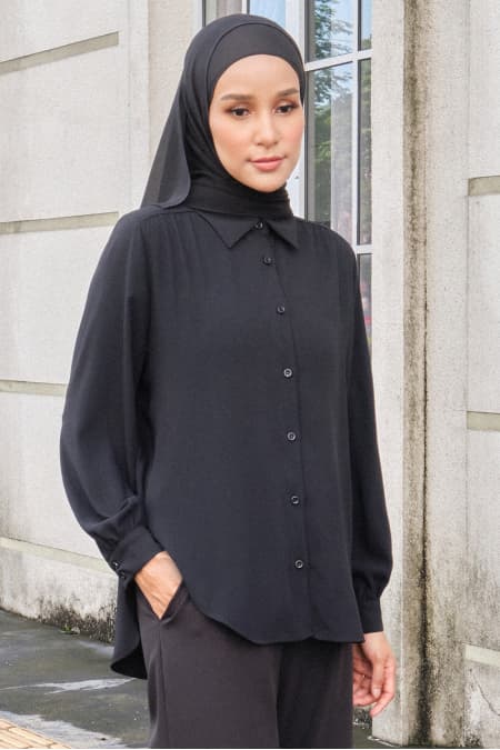 Giulianna Front Button Shirt - Black