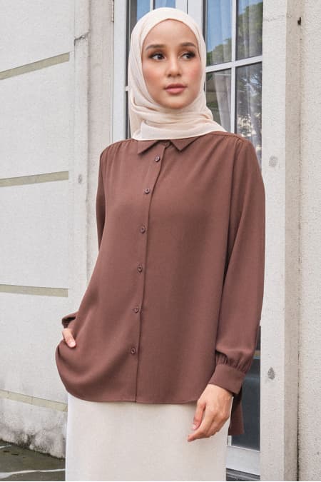 Giulianna Front Button Shirt - Pinecone