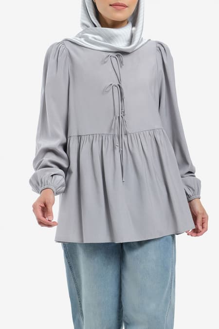 Sarafina Gathered Waist Blouse - Warm Grey