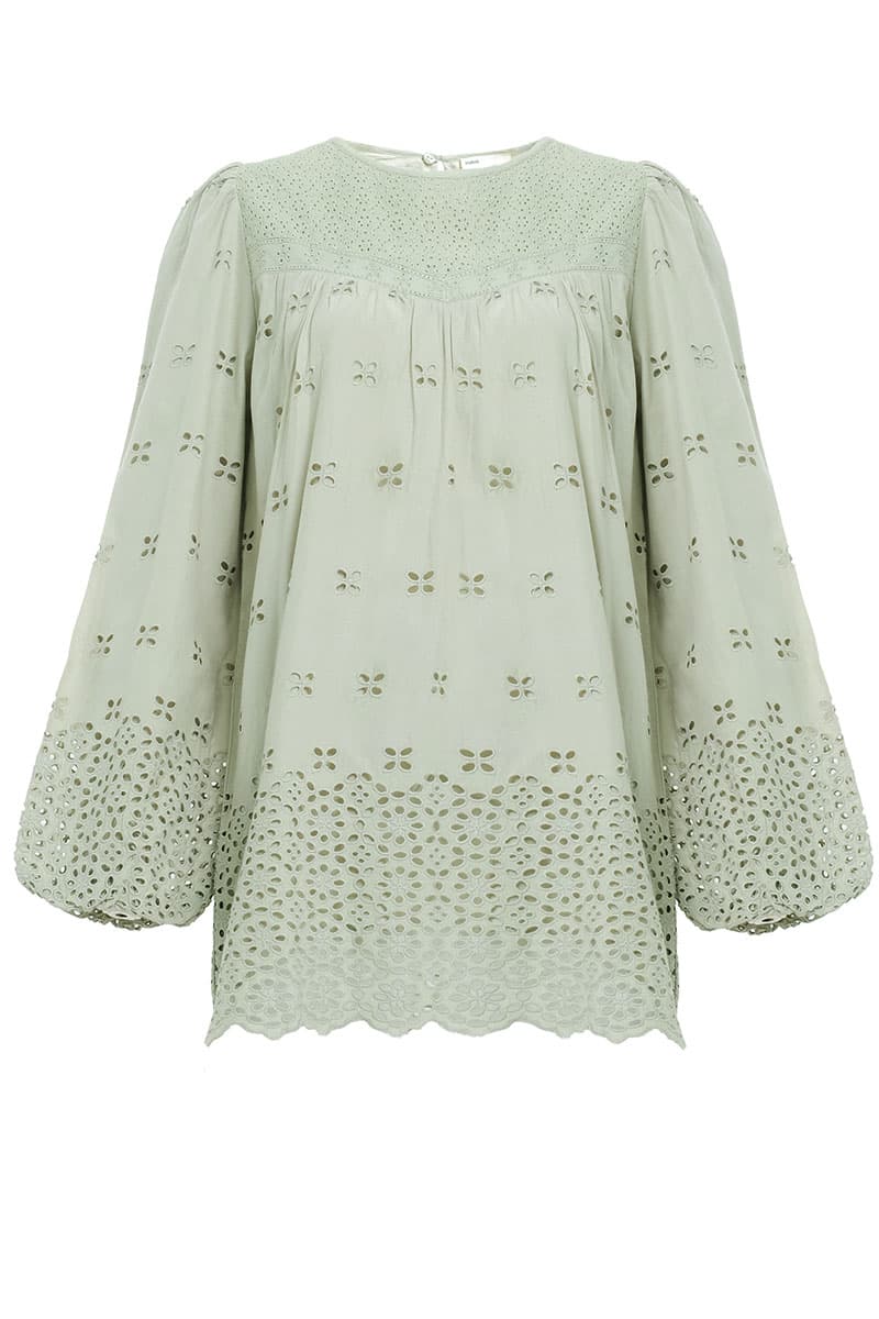 Bristol Embroidered Eyelet Blouse - Alfalfa Green - Image 2
