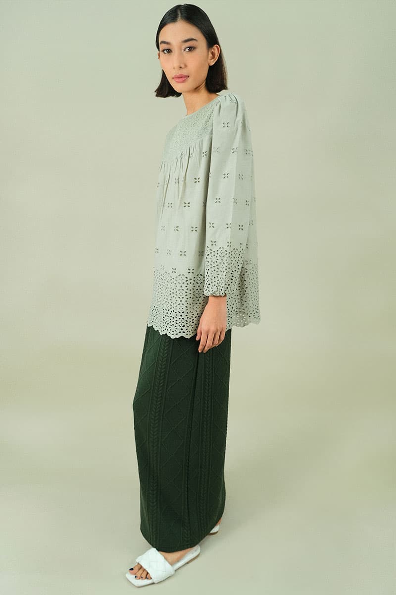 Bristol Embroidered Eyelet Blouse - Alfalfa Green - Image 3