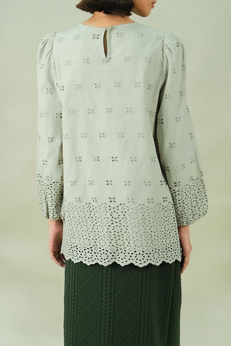 Bristol Embroidered Eyelet Blouse - Alfalfa Green - Image 4