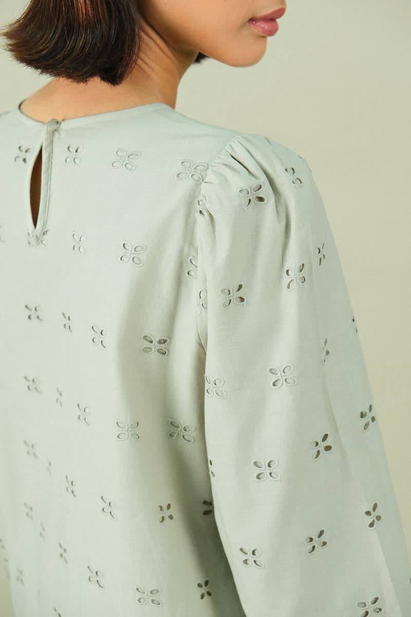 Bristol Embroidered Eyelet Blouse - Alfalfa Green - Image 5