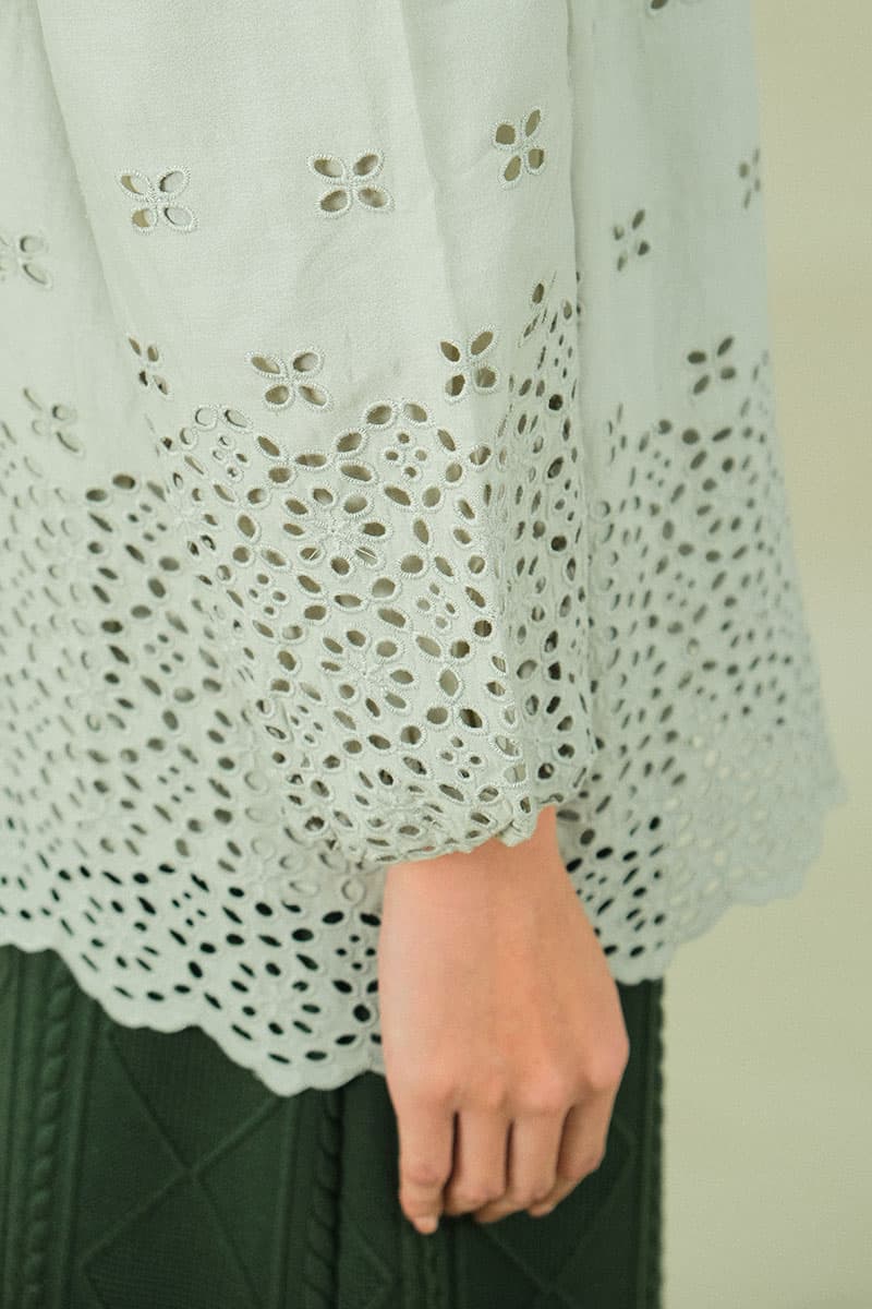 Bristol Embroidered Eyelet Blouse - Alfalfa Green - Image 6