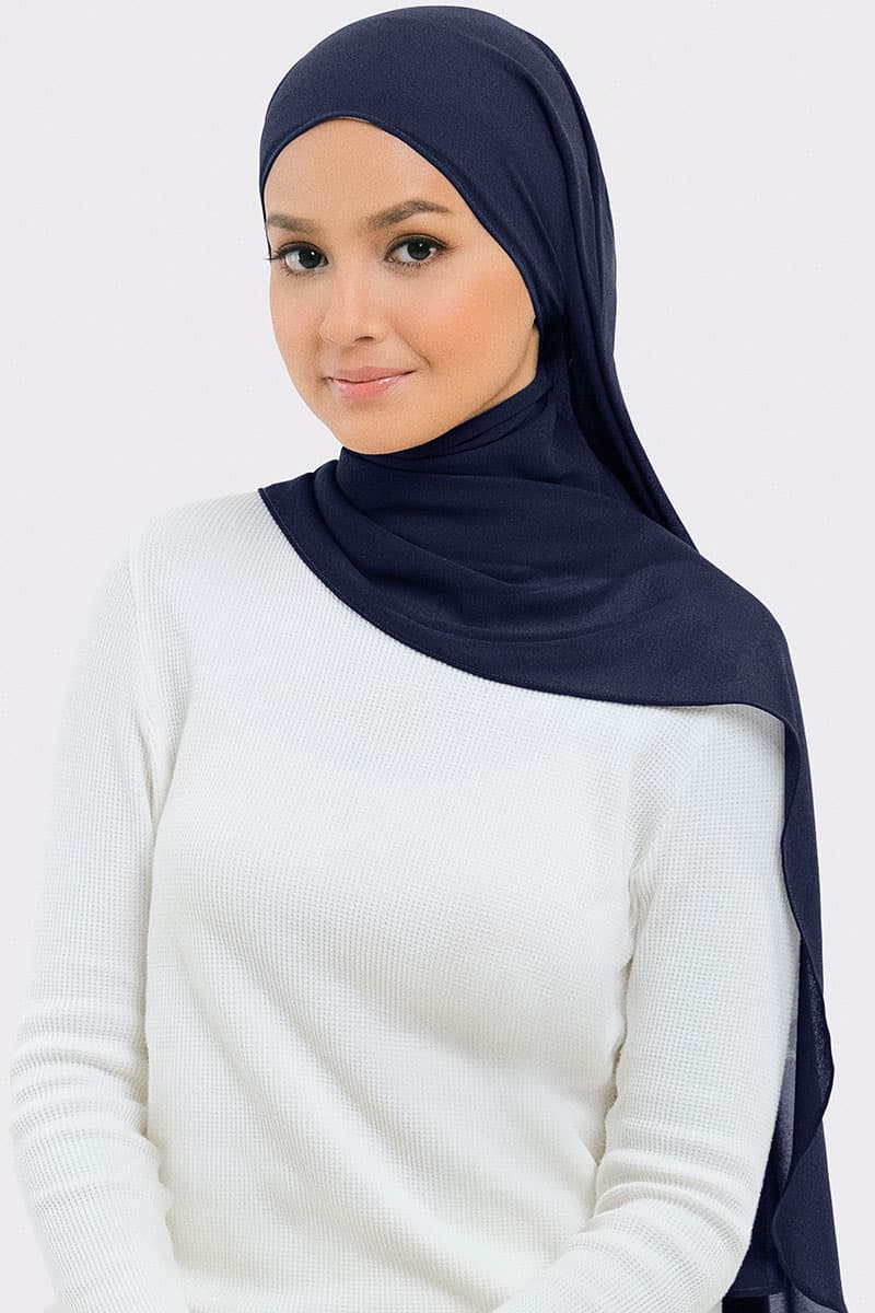 Aida Chiffon Tudung Headscarf - Graphite Blue - Image 1