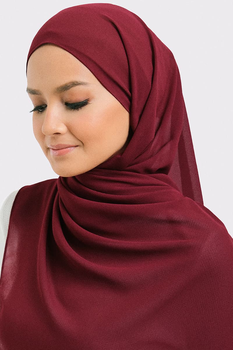 Aida Chiffon Tudung Headscarf - Maroon - Image 2