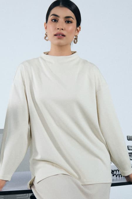 Denali Soft High Neck Blouse - Vanilla