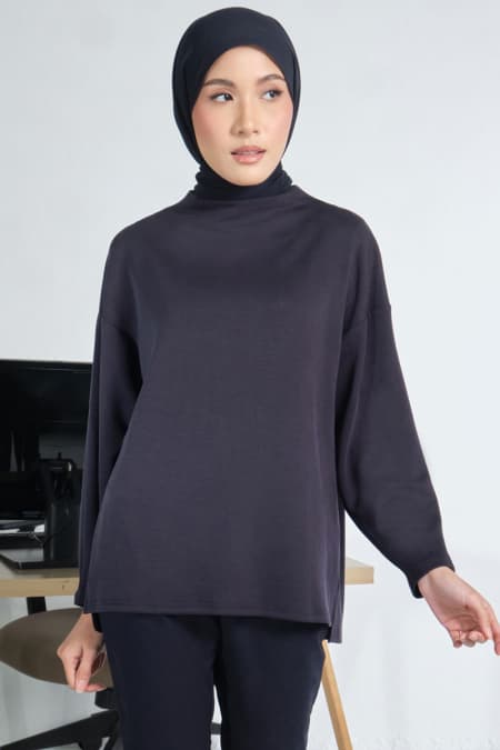 Denali Soft High Neck Blouse - Eclipse