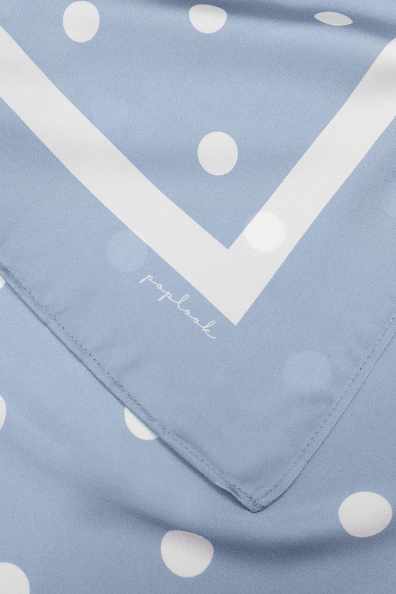 Andie Satin Printed Square Headscarf - Blue/White Dots - Image 3