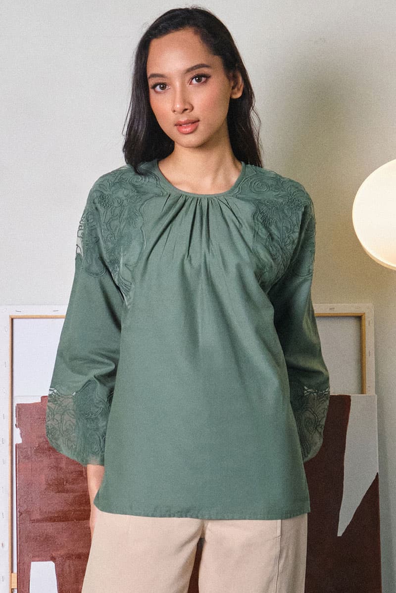 Anshika Lace Blouse - Moss Green - Image 1