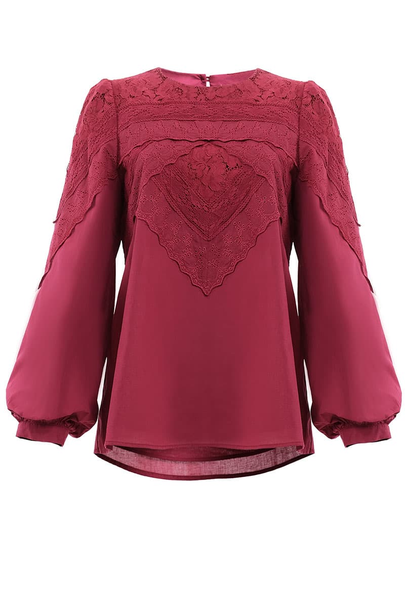 Divina Puff Shoulder Blouse - Maroon - Image 2