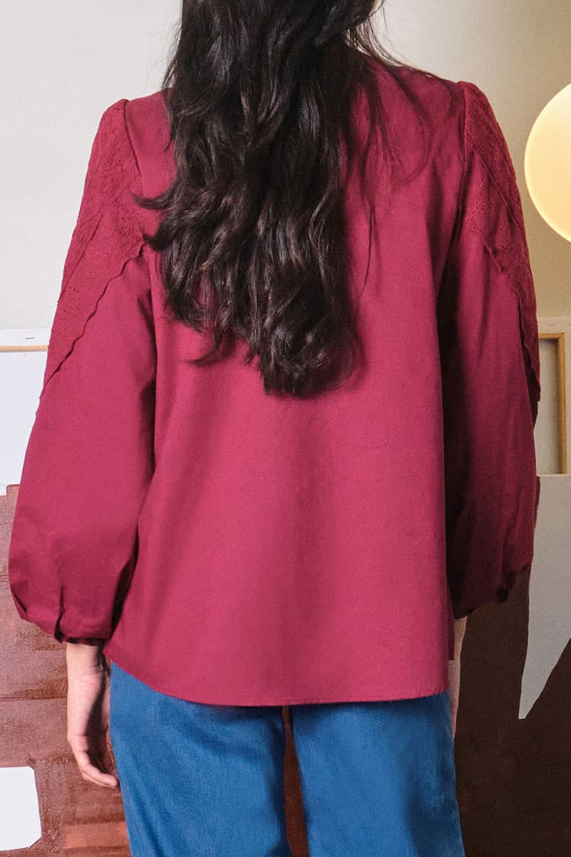 Divina Puff Shoulder Blouse - Maroon - Image 4