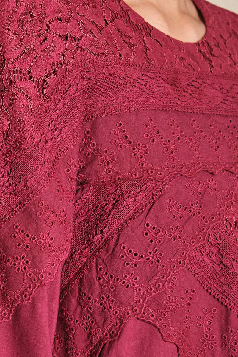 Divina Puff Shoulder Blouse - Maroon - Image 5