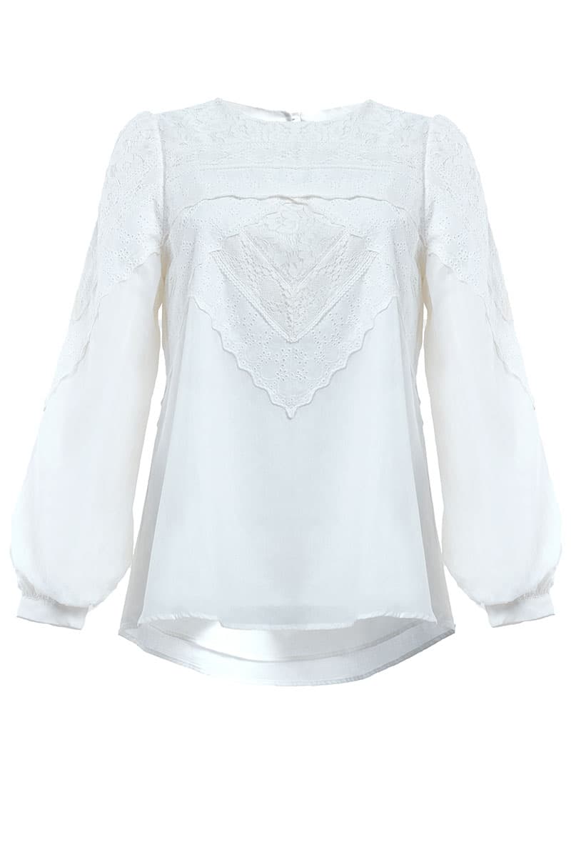 Divina Puff Shoulder Blouse - White - Image 2