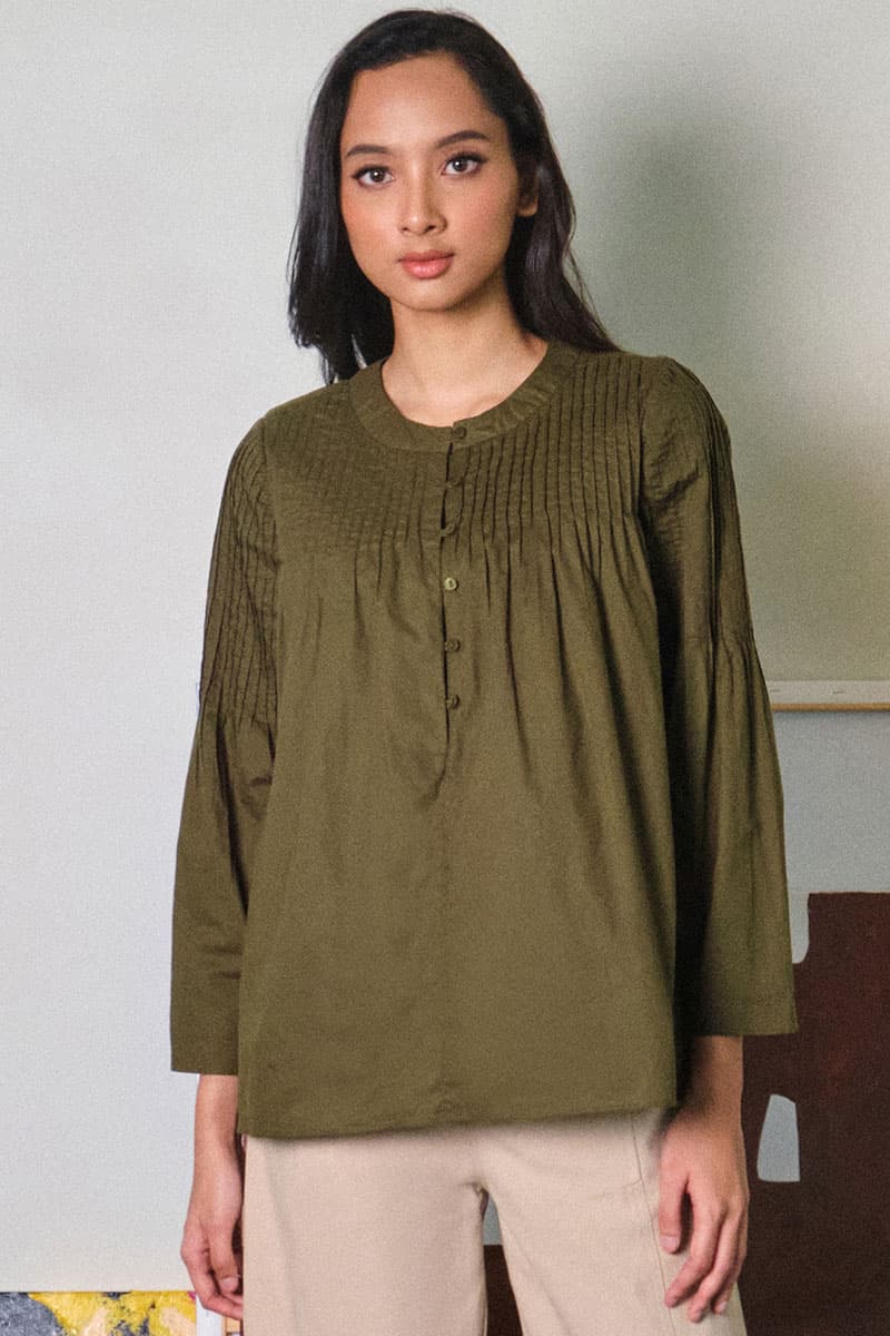Nivedita Henley Blouse - Seaweed - Image 1