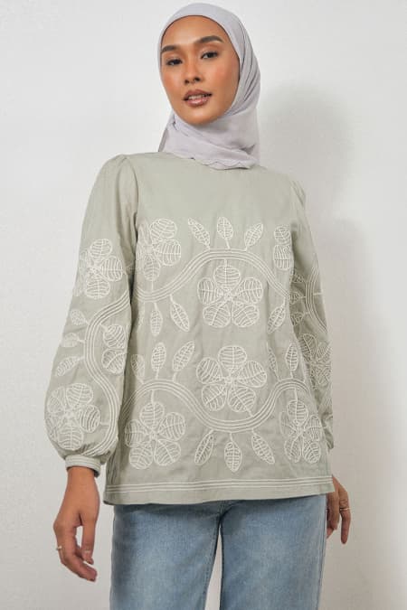 Bronwyn Puff Shoulder Blouse - Soft Green
