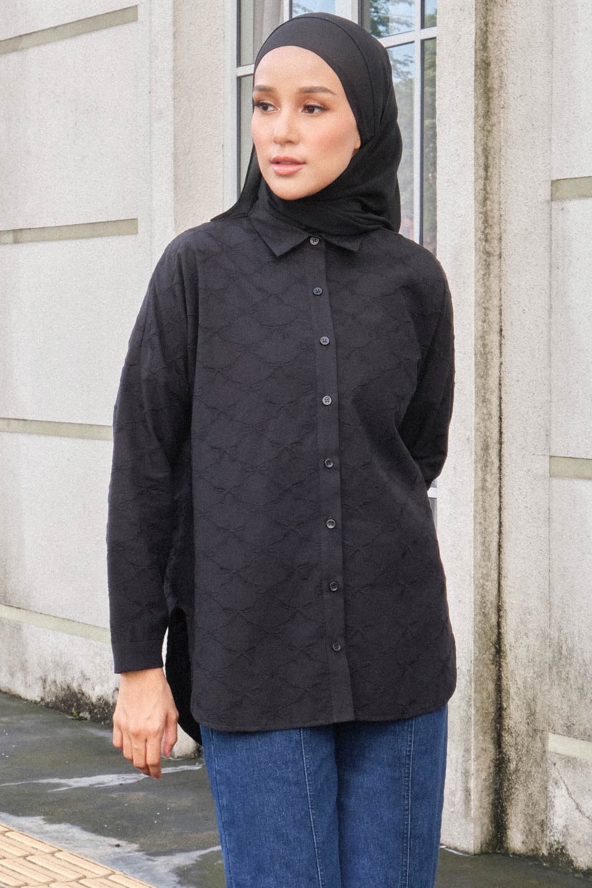 Yamila Front Button Shirt - Black Bow - Image 1